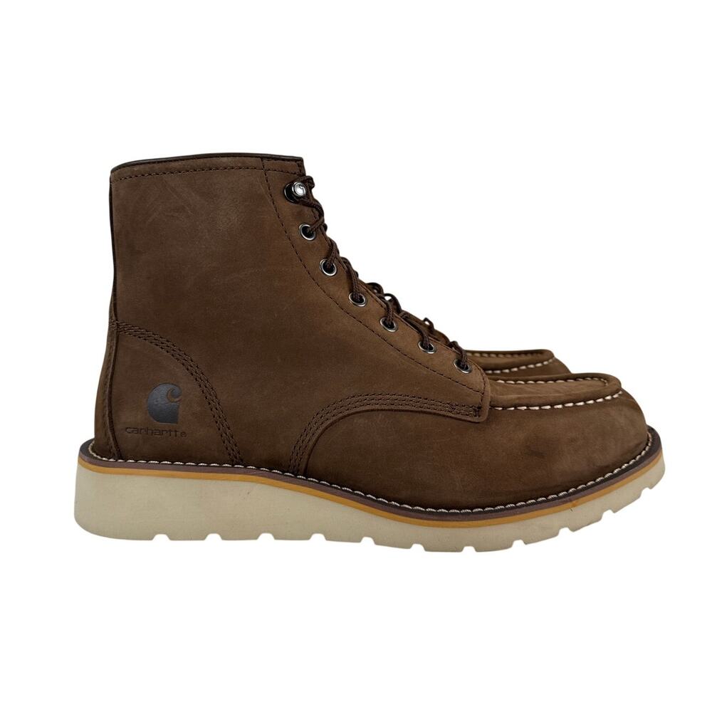 Carhartt Mens‎ Moc Toe Wedge Boot Size 8.5 Wide Brown Leather Lace Up